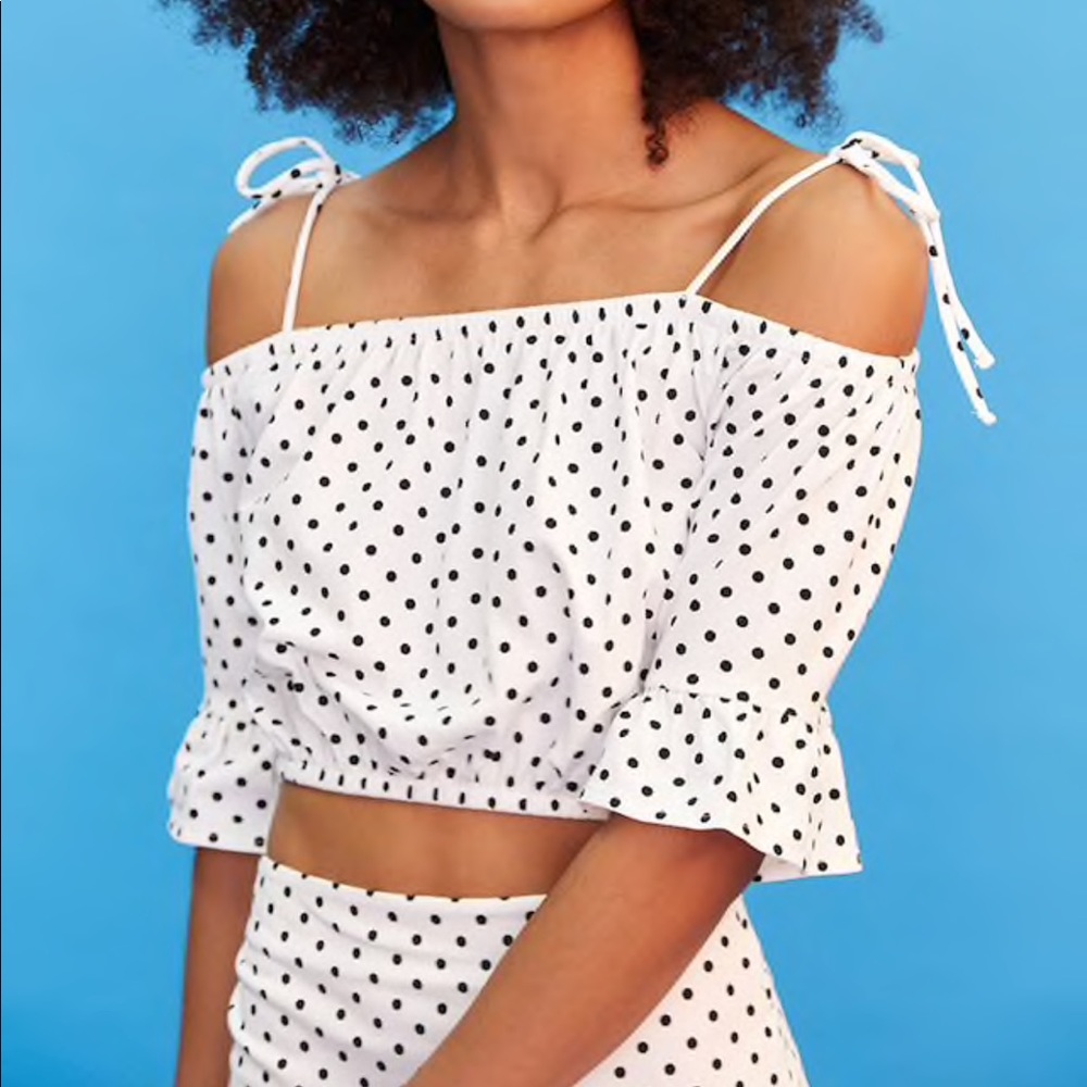 Polka dotted open shoulder top